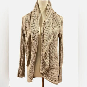 Cynthia Rowley Open Cable Knit Sweater Shawl Collar Beige  Size M Bohemian Boho